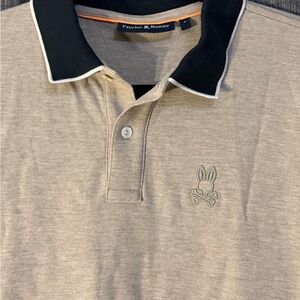 Psycho Bunny Beige Polo with Black Contrast Collar